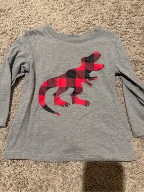 Cat & Jack Gray Long-Sleeve Tee with Red & Black Plaid Dinosaur